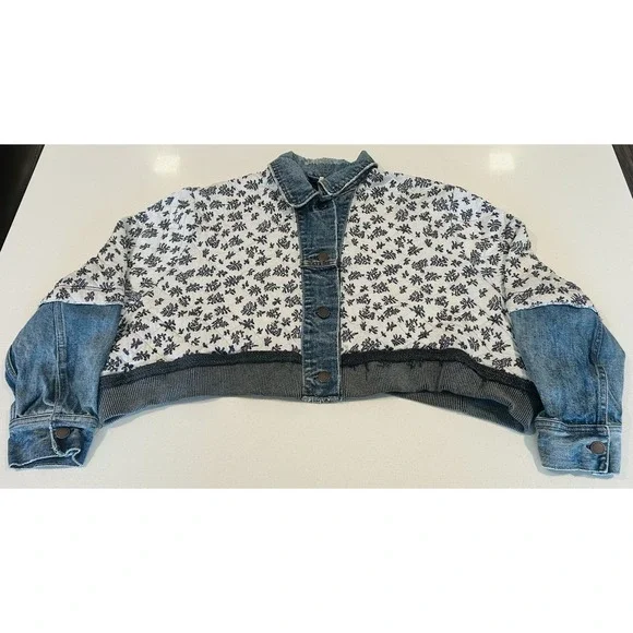 Free People Quilted Ditsy Denim Jacket XS / S Cottagecore Prairie Boho - Picture 11 of 16